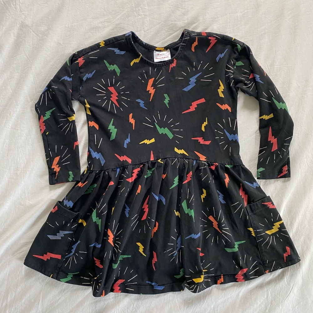 EUC Hanna Andersson lightning bolt long sleeve dress 120 cm 6-7
